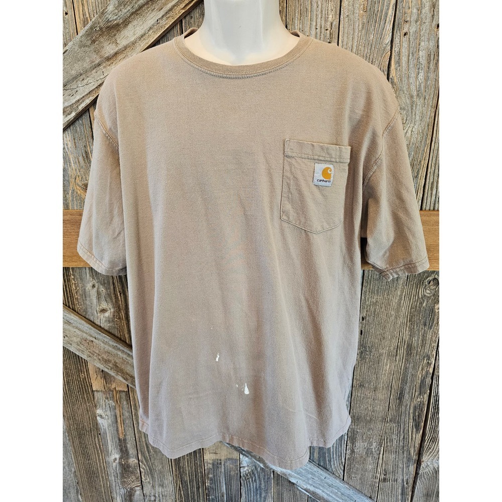 Carhartt beige size L large short sleeve work shirt pocket tee *flaw* ^